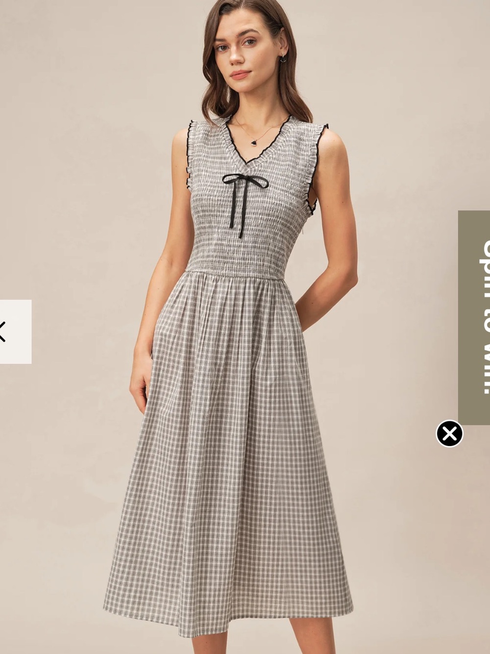RIHOAS Black V Neck Plaid Midi Dress Smocked Gingham Bow NWTS XL - Picture 1 of 8